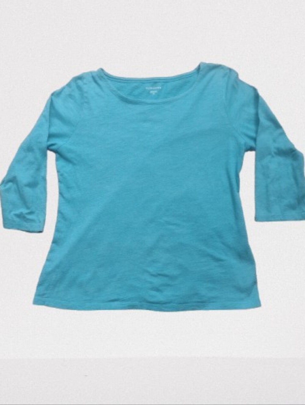 NWOT Eileen Fisher Small 100% Organic Cotton Soft Teal Scoop Neck 3/4 Sleeve Top